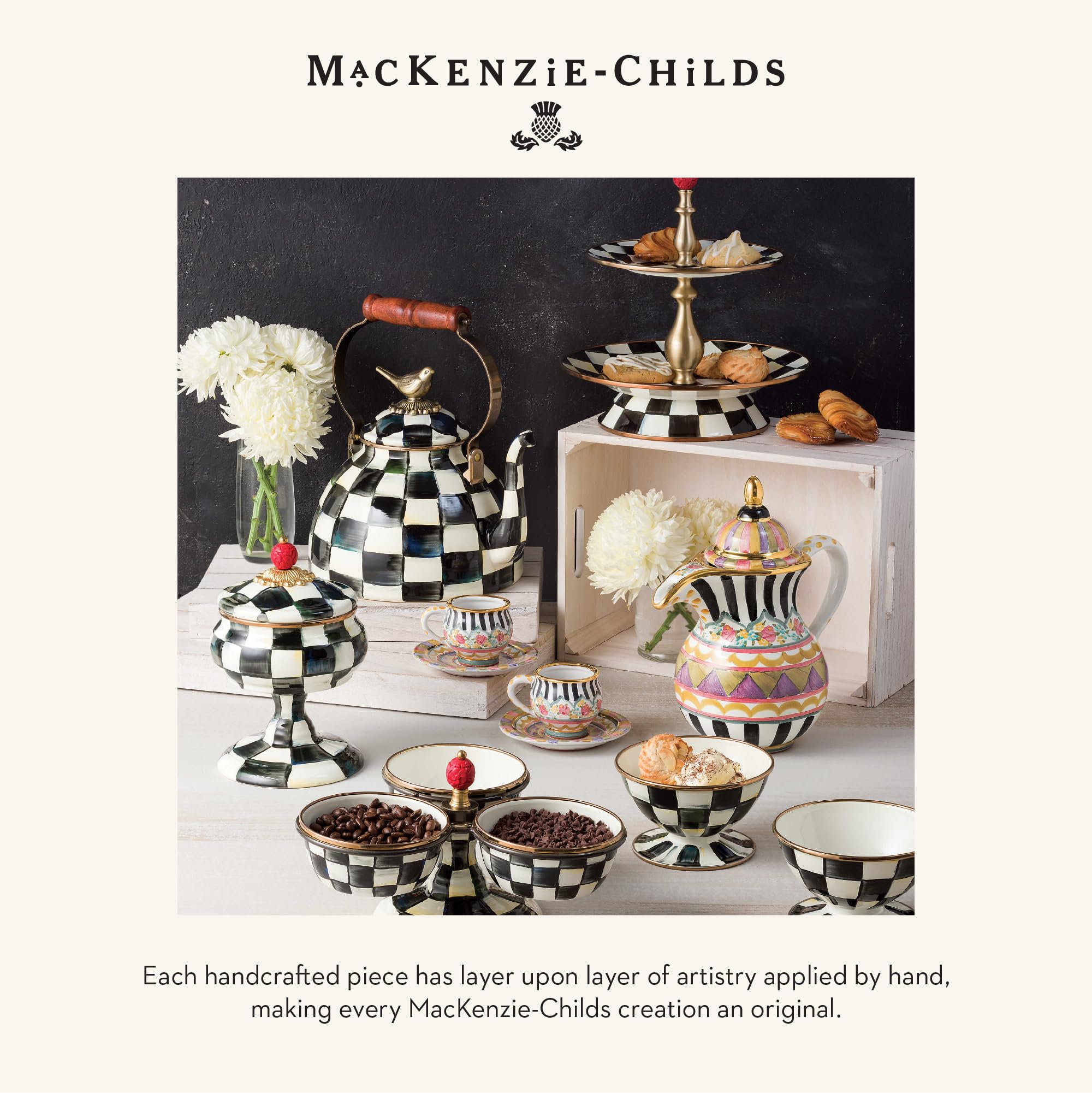 Amazon.com: MACKENZIE-CHILDS 琺瑯橢圓形拼盤,娛樂用盤,大號,黑白方形